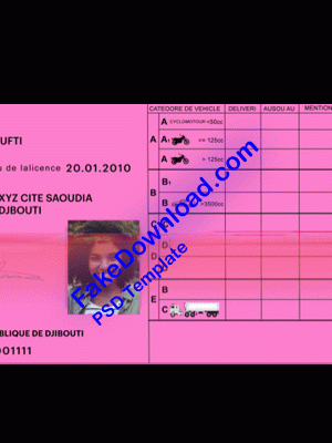 Djibouti driver license psd fake template