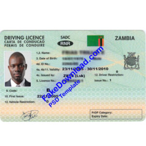 Zambia driver license psd fake template