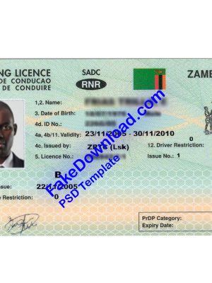 Zambia driver license psd fake template