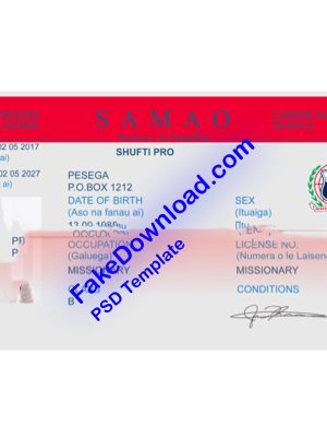 Samoa driver license psd fake template