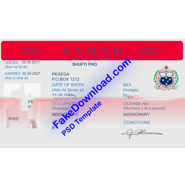 Samoa driver license psd fake template