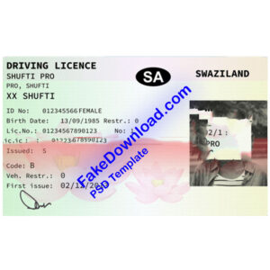 Swaziland driver license psd fake template