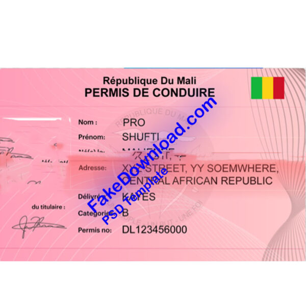 Mali driver license psd fake template
