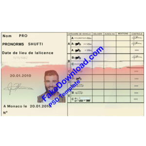 Monaco driver license psd fake template