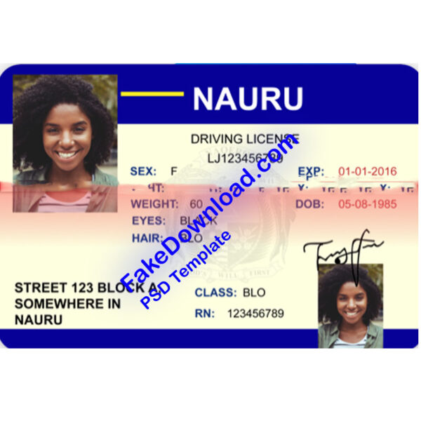 Nauru driver license psd fake template