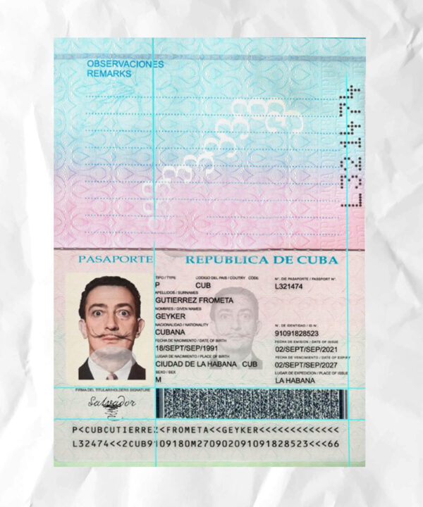 Cuba passport fake template psd