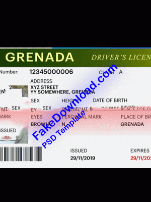 Grenada driver license psd fake template