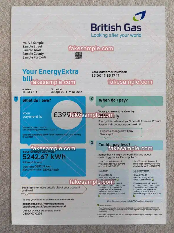 British Utility Bill Fake Template