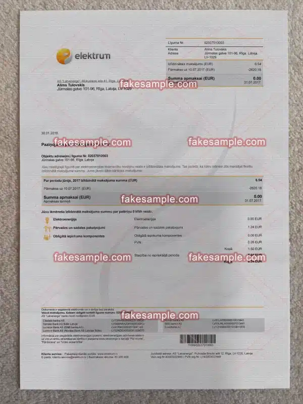 Latvia Utility Bill Fake Template