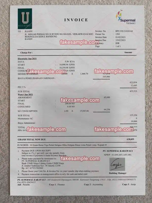 Indonesia Proof Address Fake Template