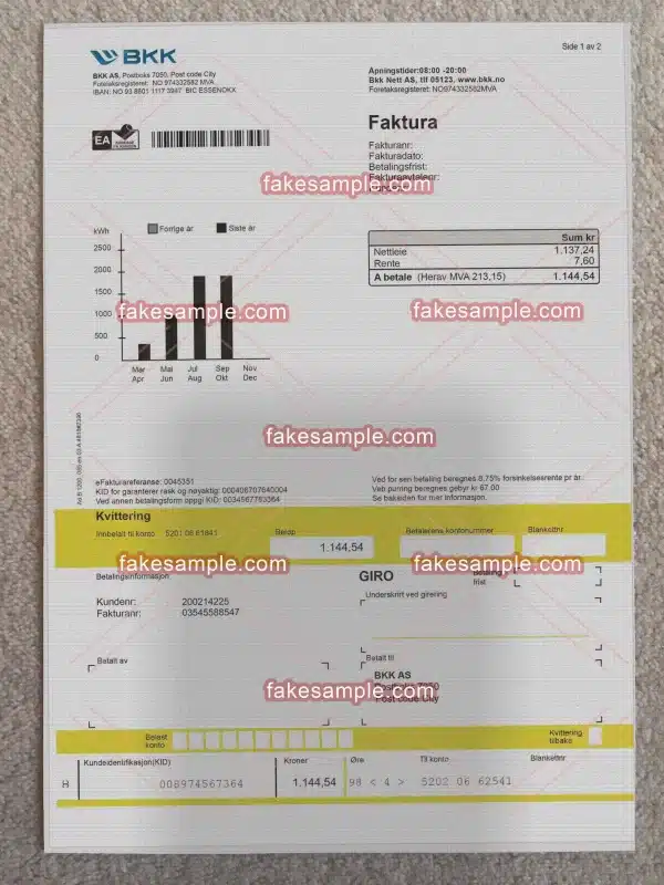 Norway Utility Bill Fake Template