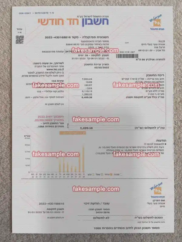 Israel electricity Utility Bill Fake Template