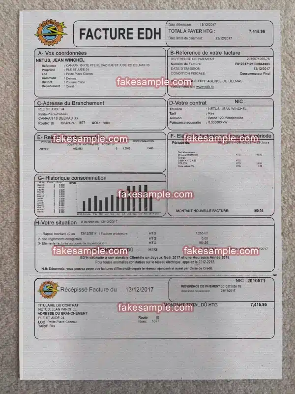 Haiti Utility Bill Fake Template