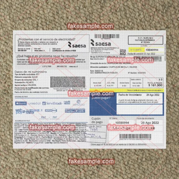 Chile Utility Bill Fake Template