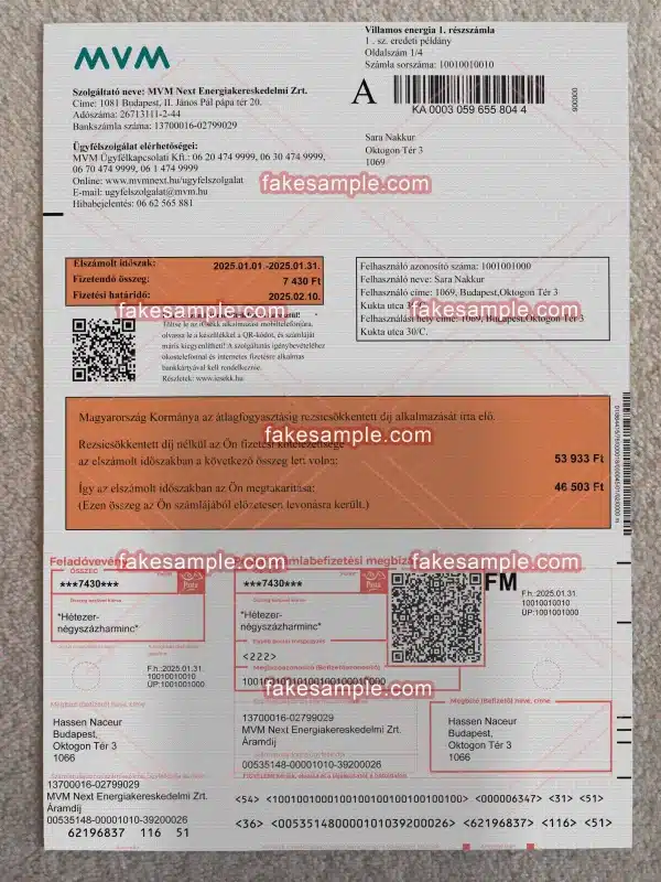 Hungary Proof Address Fake Template