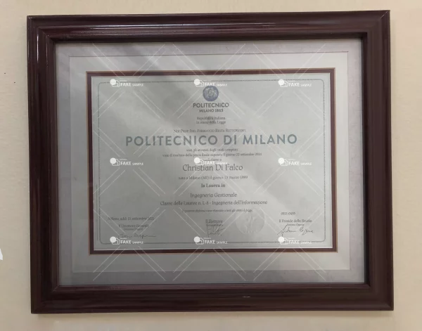 Politecnico di Milano Diploma Certificate Fake Template