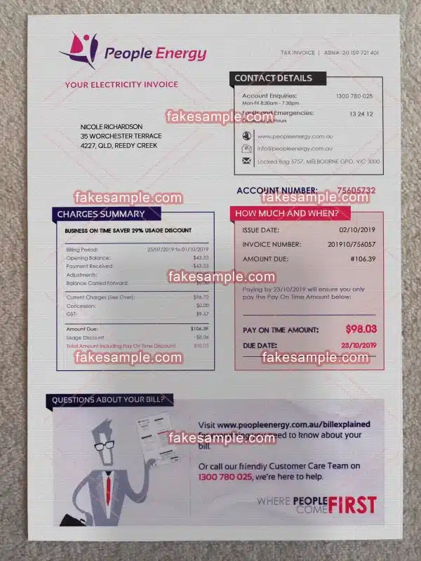 Australia Utility Bill Fake Template