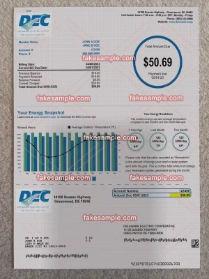 Delaware Utility Bill Fake Template