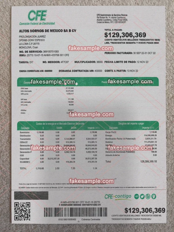 Mexico Utility Bill Fake Template