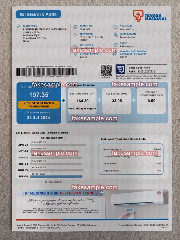 Malaysia Proof Address Fake Template
