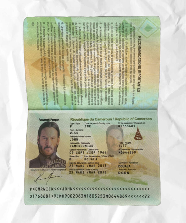 Cameron passport fake template psd