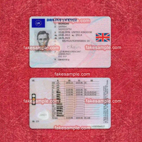 United Kingdom Driver Licence Fake Template