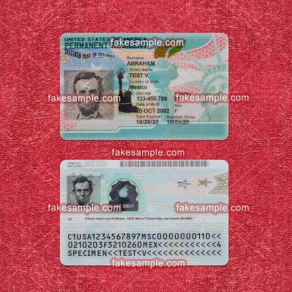 USA (Green Card) Residence Card Fake Template