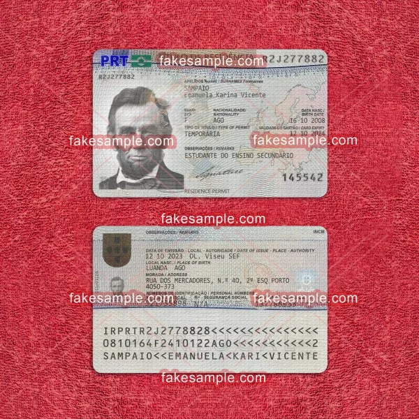 Portugal Residence Card Fake Template