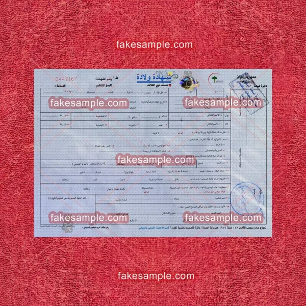 Iraq Birth Certificate Fake Template