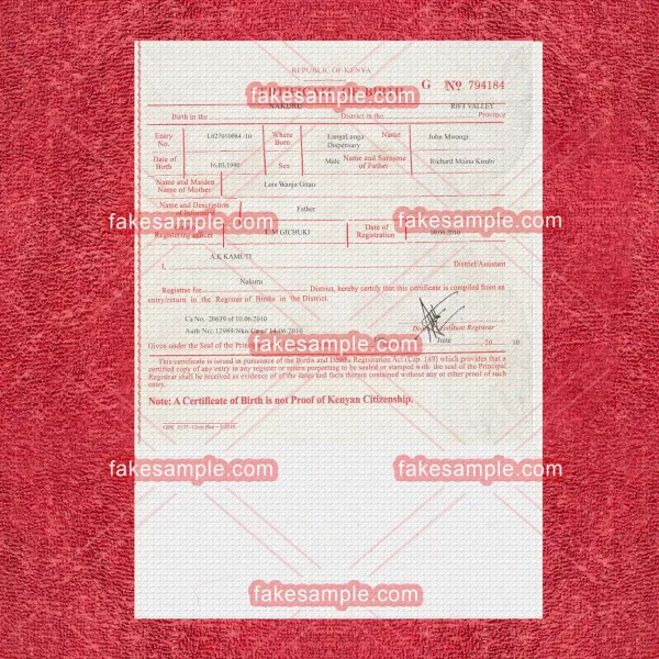 Kenya Birth Certificate Fake Template