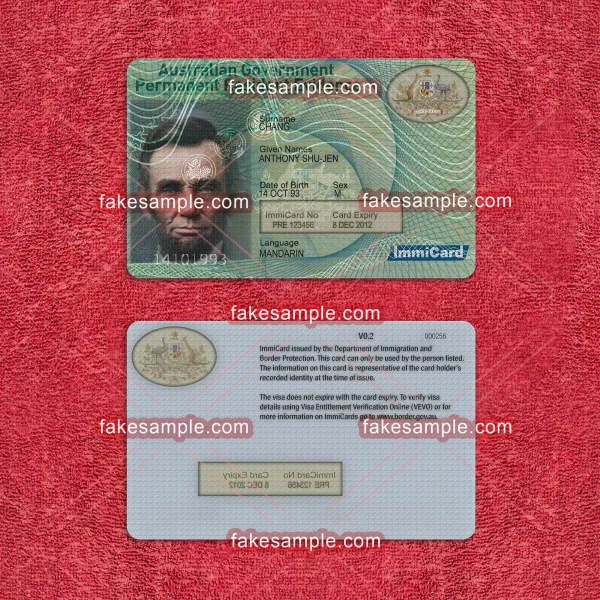 Australia Residence Card Fake Template