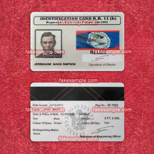 Belize Residence Card Fake Template