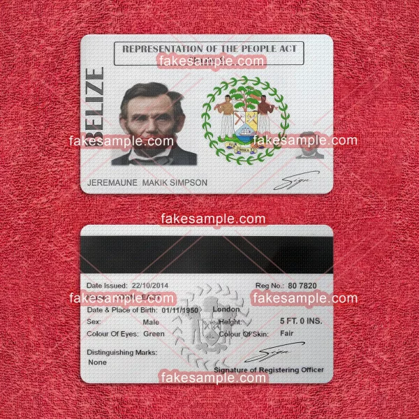 Belize Residence Card Fake Template