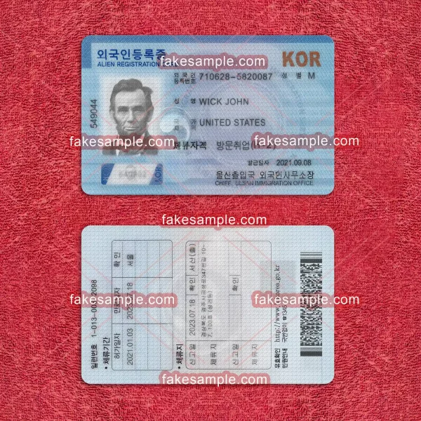 South Korea Residence Card Fake Template