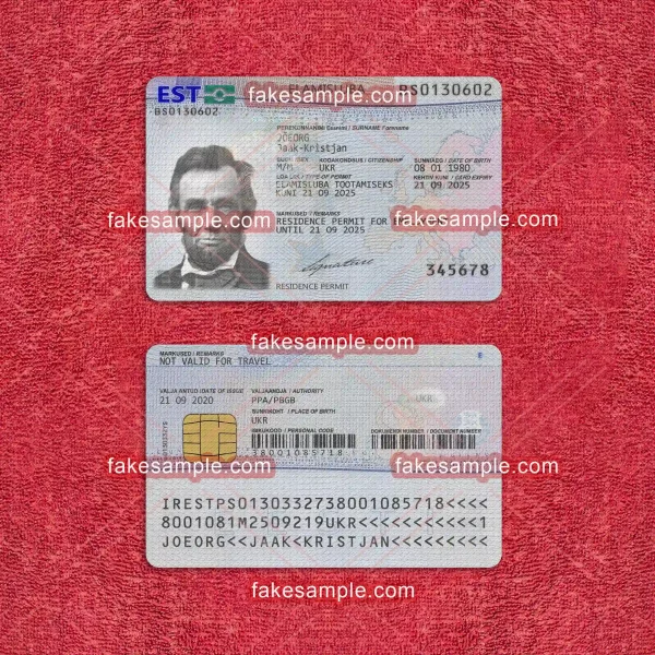 Estonia Residence Card Fake Template