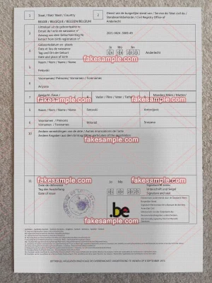 Belgium Birth Certificate Fake Template