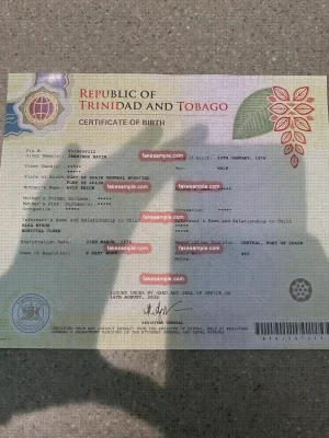 birth certificate from Trinidad and Tobago