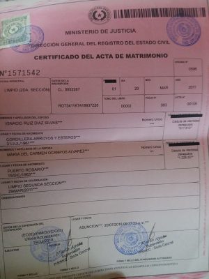 Marriage Certificate – Paraguay