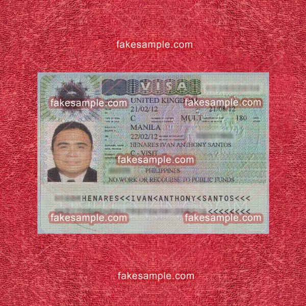 UK Visa Sticker Fake Template