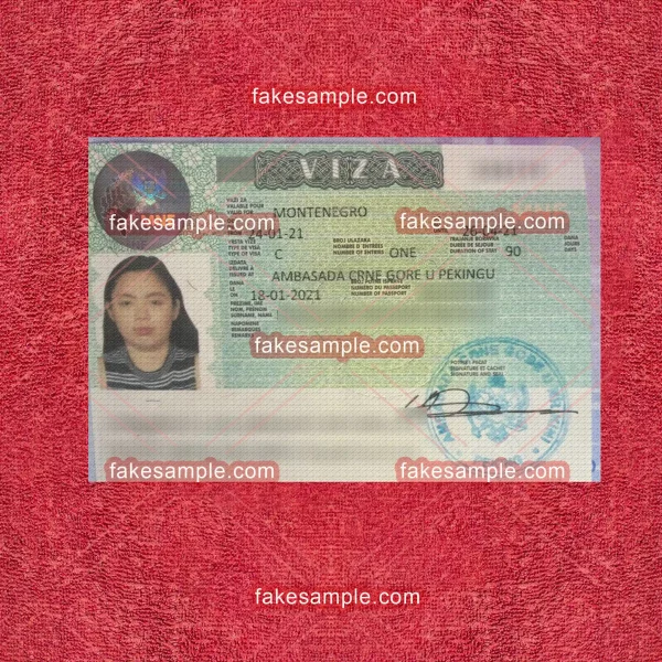 Montenegro Visa Sticker Fake Template