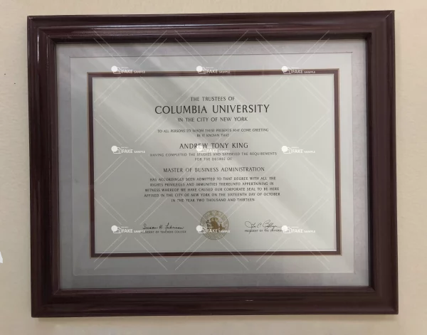 Columbia University (New York) Diploma Certificate Fake Template