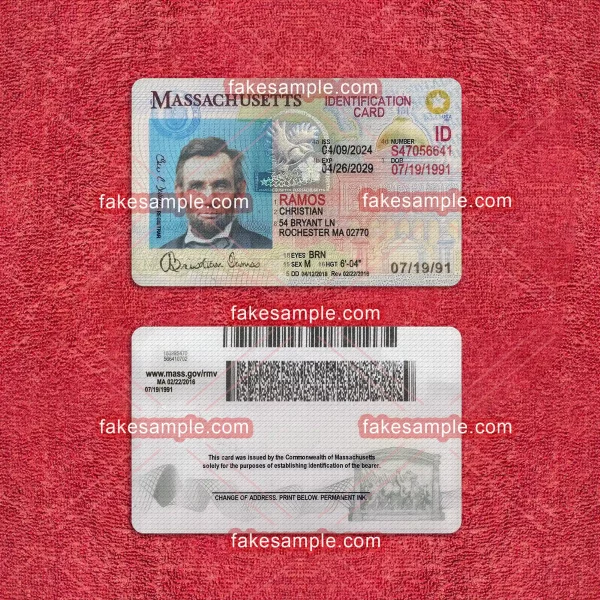 Massachusetts National ID Card Fake Template