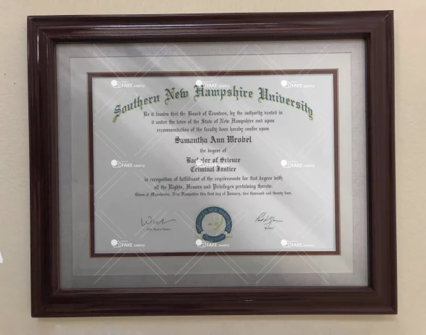 Southern New Hampshire University Certificate Fake Template