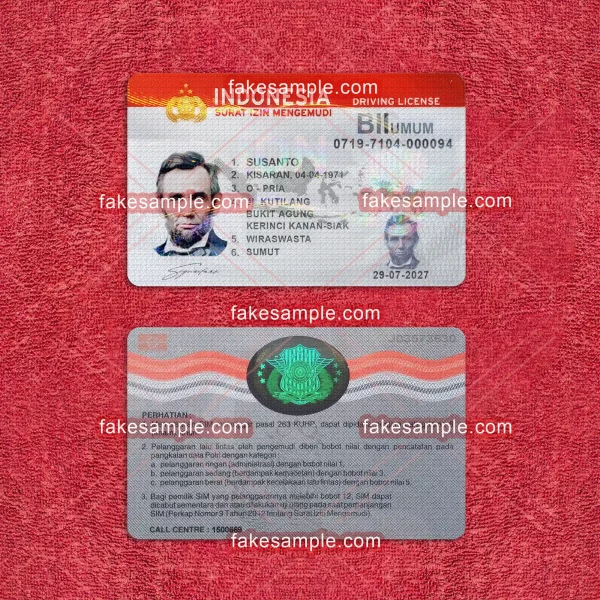 Indonesia Driver Licence (Version 2) Fake Template