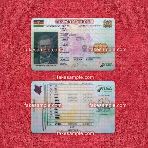 Kenya (Version 1) Driver Licence Fake Template