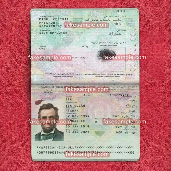 Afghanistan (Version 1) Passport Fake Template