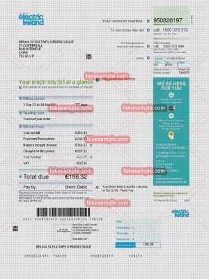 Ireland electricity Utility Bill Fake Template (electric ireland)