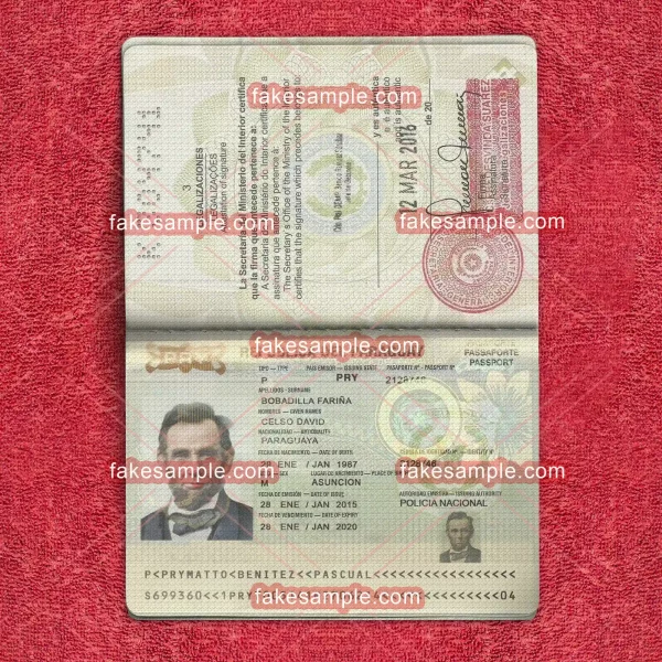 Paraguay (Version 1) Passport Fake Template