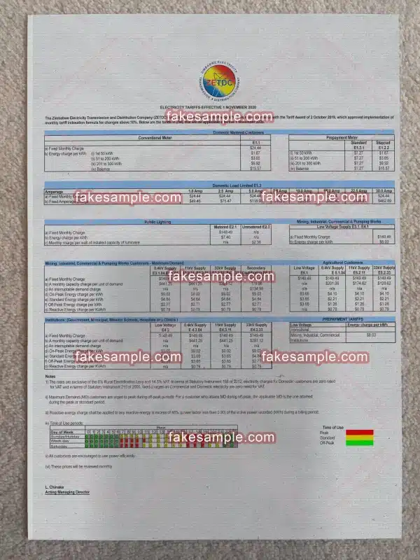 Zimbabwe (Version 1) Proof Address Fake Template