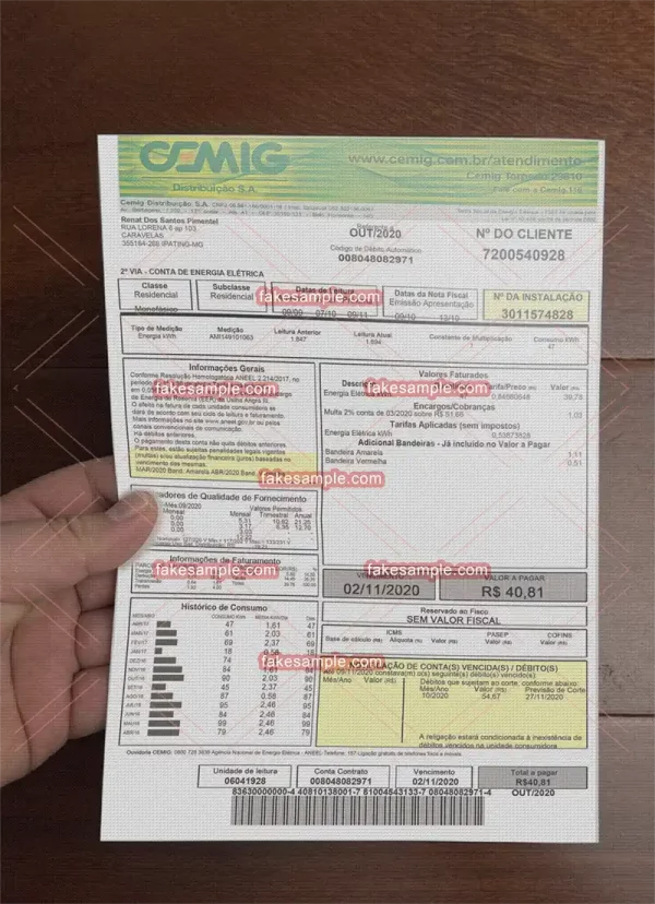 Brazil Utility Bill Fake Template